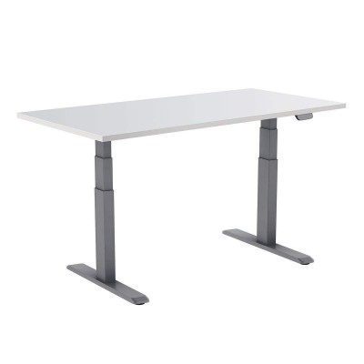 Bureau motorisé assis-debout avec Plateau blanc et Pied gris 120x75cm, Hauteur 62-128cm