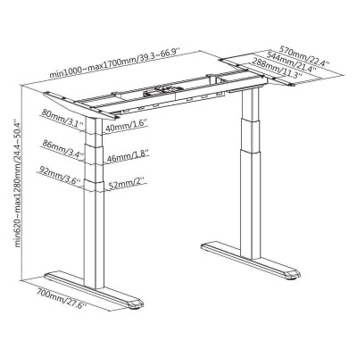 Bureau motorisé assis-debout avec Plateau blanc et Pied gris 120x75cm, Hauteur 62-128cm