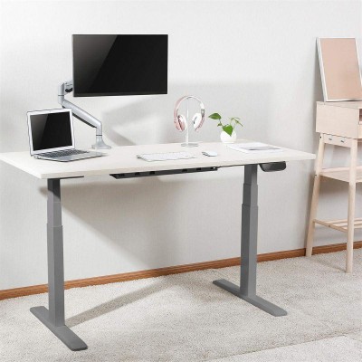 Bureau motorisé assis-debout avec Plateau blanc et Pied gris 120x75cm, Hauteur 62-128cm