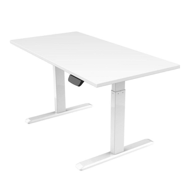 Mesa de apoio motorizada com tampo branco e perna branca 120x75cm, altura 62-128cm