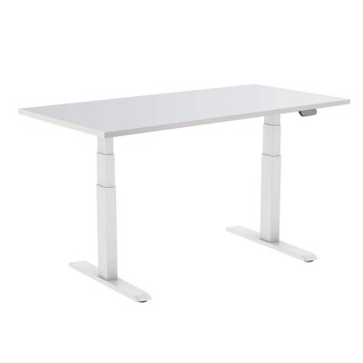 Bureau motorisé assis-debout avec Plateau blanc et Pied blanc 120x75cm, Hauteur 62-128cm