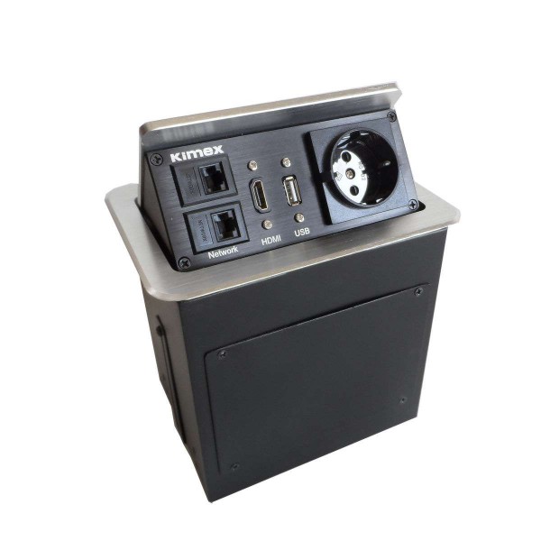 Flush-mounted table box 2xRJ45, USB 2.0, HDMI, 220V socket, Gray