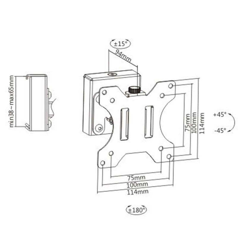 Bras moniteur PC 13´´-27´´ pour rail de fixation Slatwall