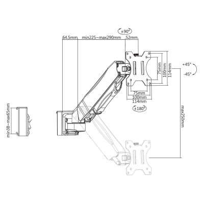 Bras moniteur PC 13´´-27´´ pour rail de fixation Slatwall