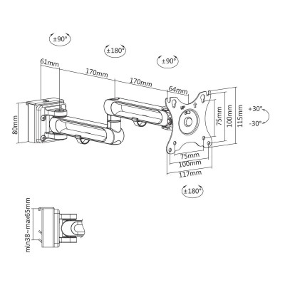 Bras moniteur 17´´- 32´´ pour rail de fixation Slatwall