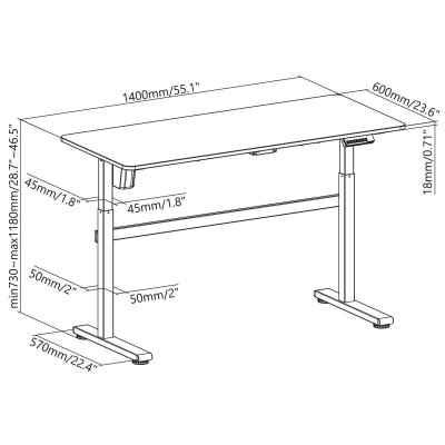 Bureau assis-debout 140x58cm Blanc